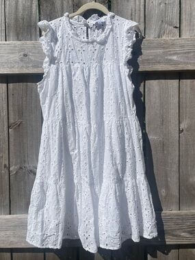 Mud Pie White Eyelet Tiered Mini Dress Sz M